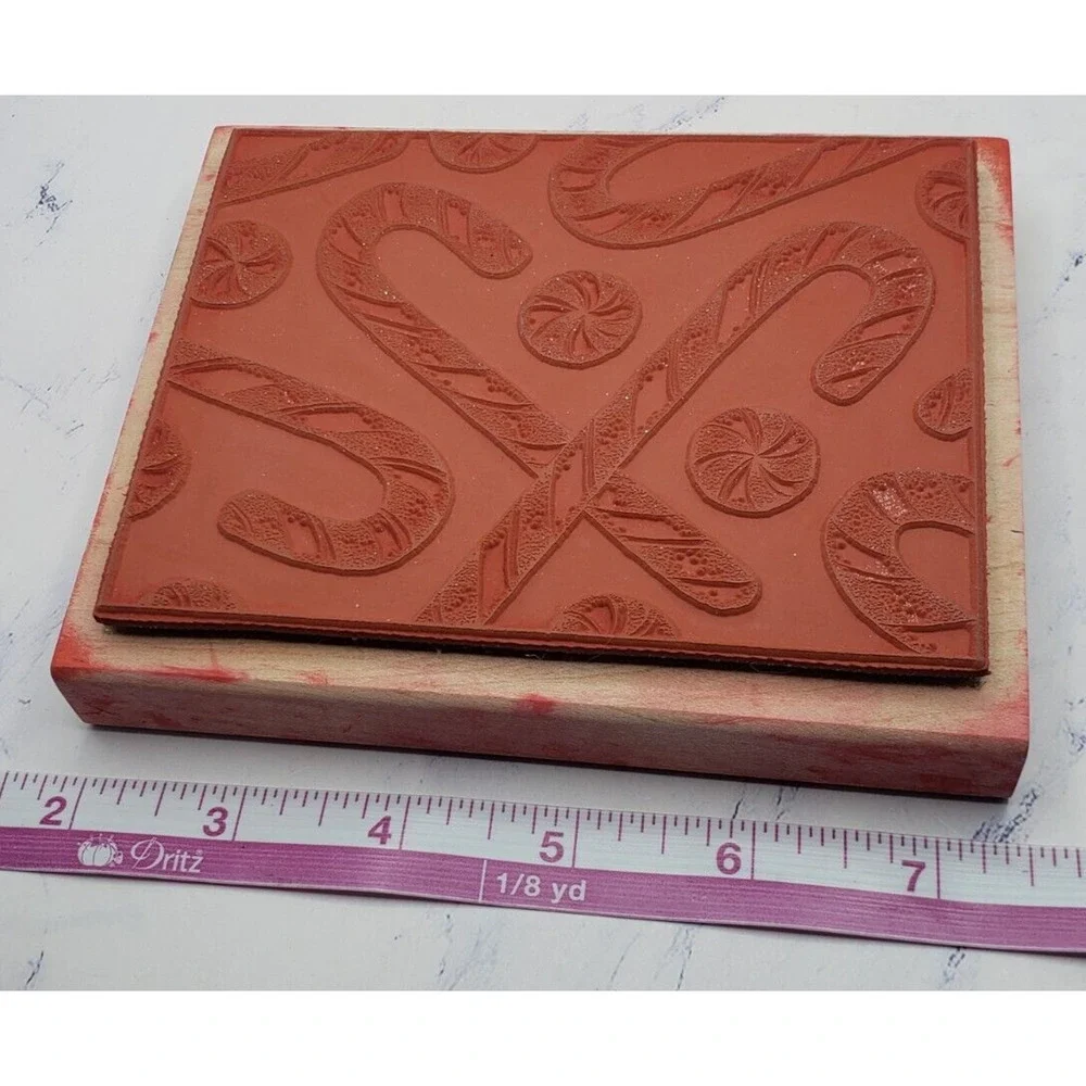 Christmas Holiday Candy Cane Peddlers Pack Background Wood Mounted Rubber Stamp